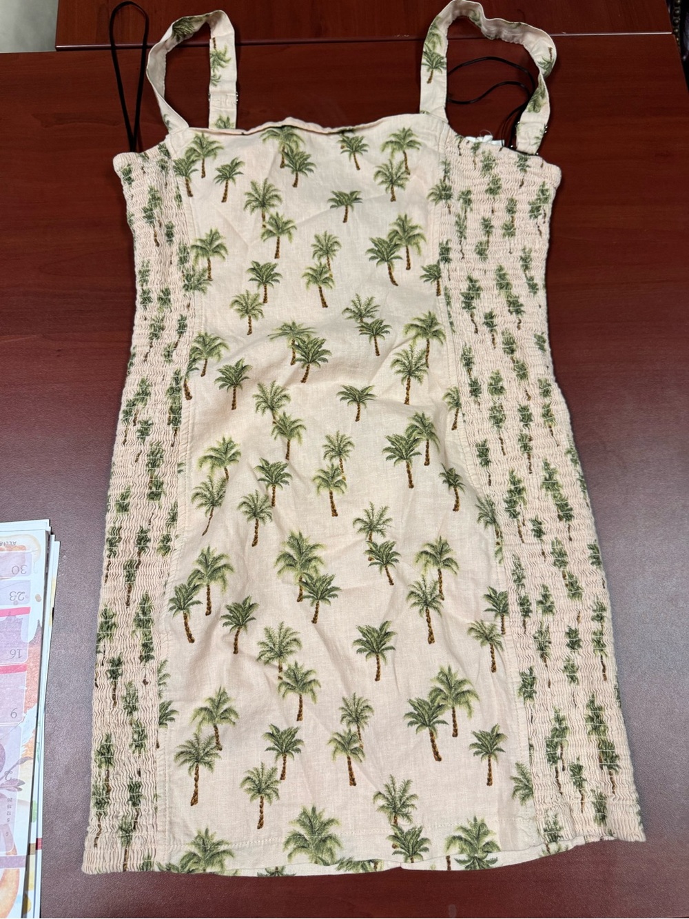 Robin K Palm-Print Cream Mini Dress